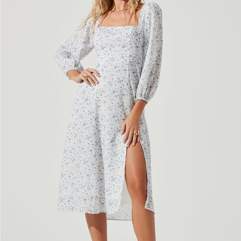 Audette Square Neck Floral Cutout Midi Dress